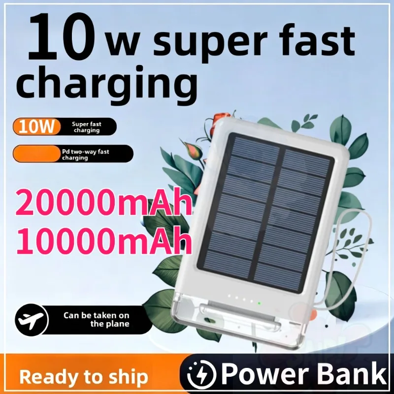 20000/10000mAh Solar-powered Power Bank with Built - in LED Flashlight Portable Charger for IPhone Xiaomi Huawei Mobile Phones