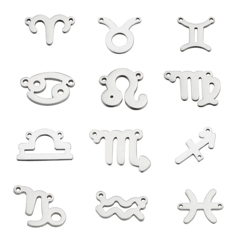 5 sztuk/partia lustro polerowane ze stali nierdzewnej dwanaście zodiaku konstelacji złącza Charms dla DIY Making bransoletki