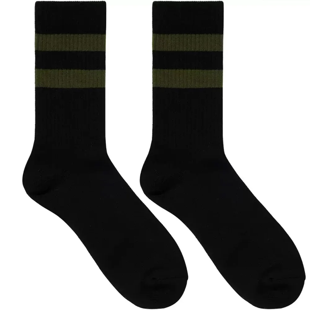 

Men's Tall Black Army Green Stripes Two Bars Sports Socks Fitness Wicking Towel Bottom Cotton Socks