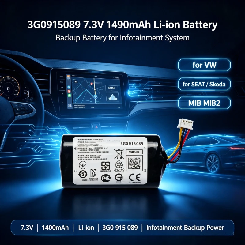 3G0915089 7.3V 1490mAh Li-ion Backup Battery for VW Networking Module Infotainment System for SEAT Skoda MIB MIB2 3G0 915 089