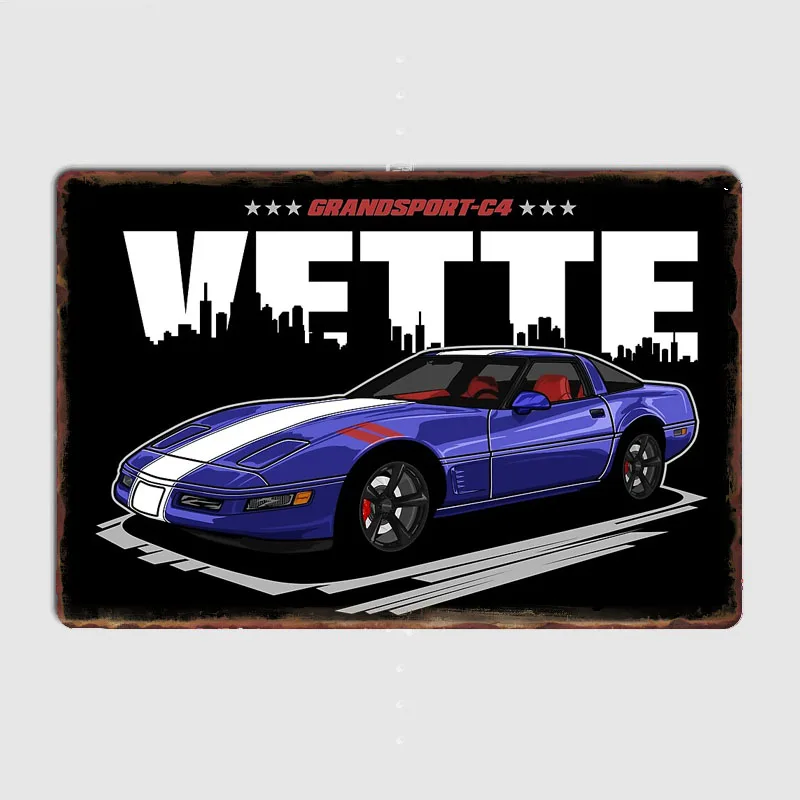 Retro Classic Car 1996 Corvette C4 Sports Car Poster Metal Sign Garage Automobile Club Tin Custom Home Wall Decor Room Decor