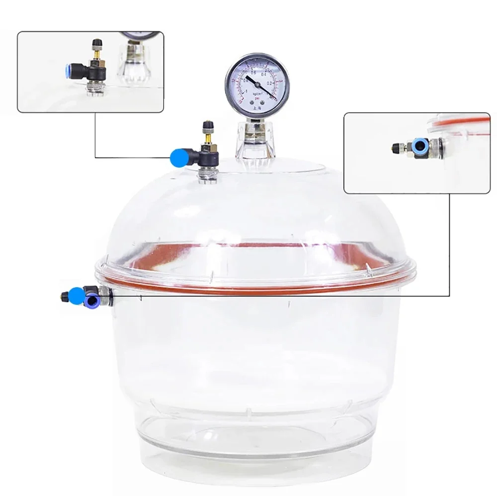 250MM Polycarbonate Plastic Vacuum Dryer Laboratory Dryer Transparent Vacuum Drying Kettle Double Valve With Pressure Gauge