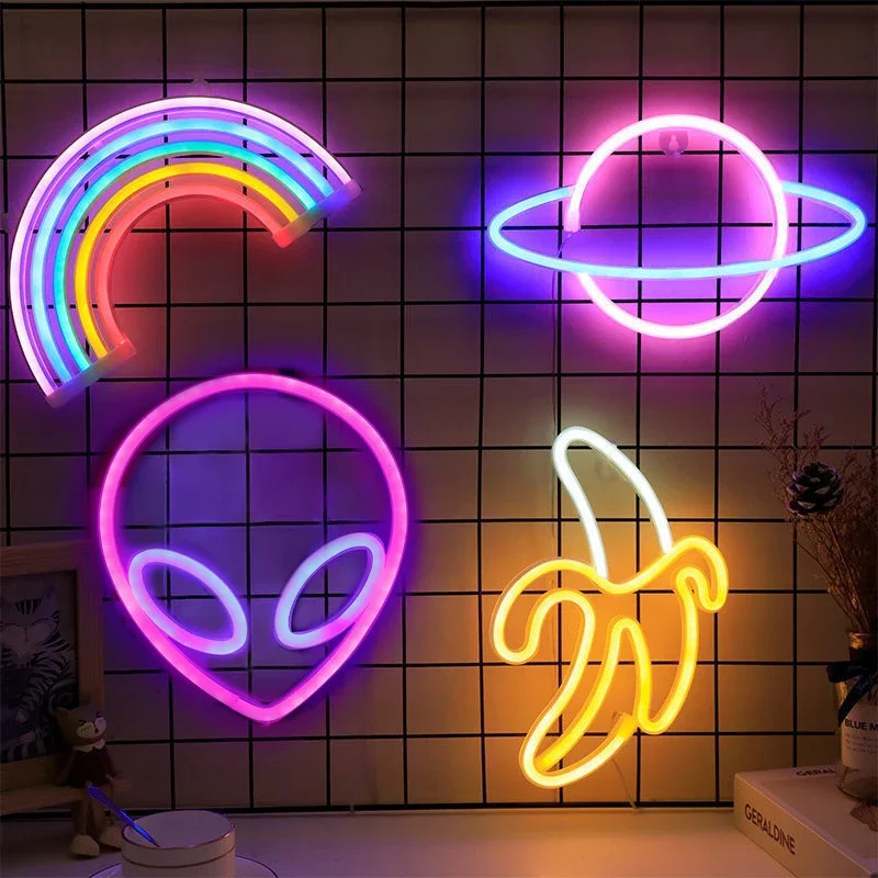 Neon Party LED Alien ET Earth Planet Rocket Christmas Tree Night Light Bedroom Decoration Neon Festival Christmas Decoration