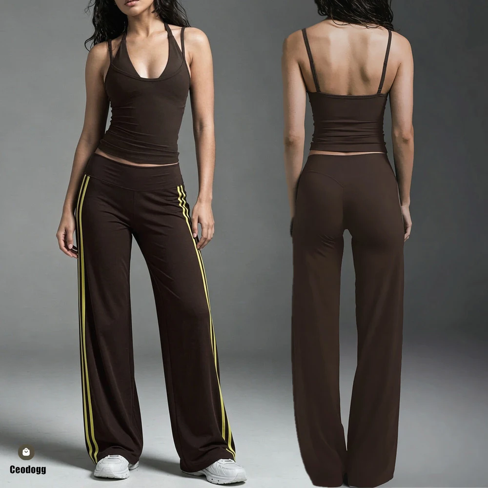 2PCS Women Tracksuit Workout Vest Yoga Set Sportswear High Waist Bell-bottoms Pant Fitness Sports Bra Gym Exercise Suit XP130