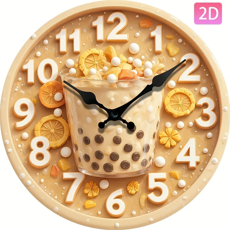 JFHT Silent Wall Clock עם עיצוב חלב שוקולד פרווה – מושלם לבית ולחדר שינה