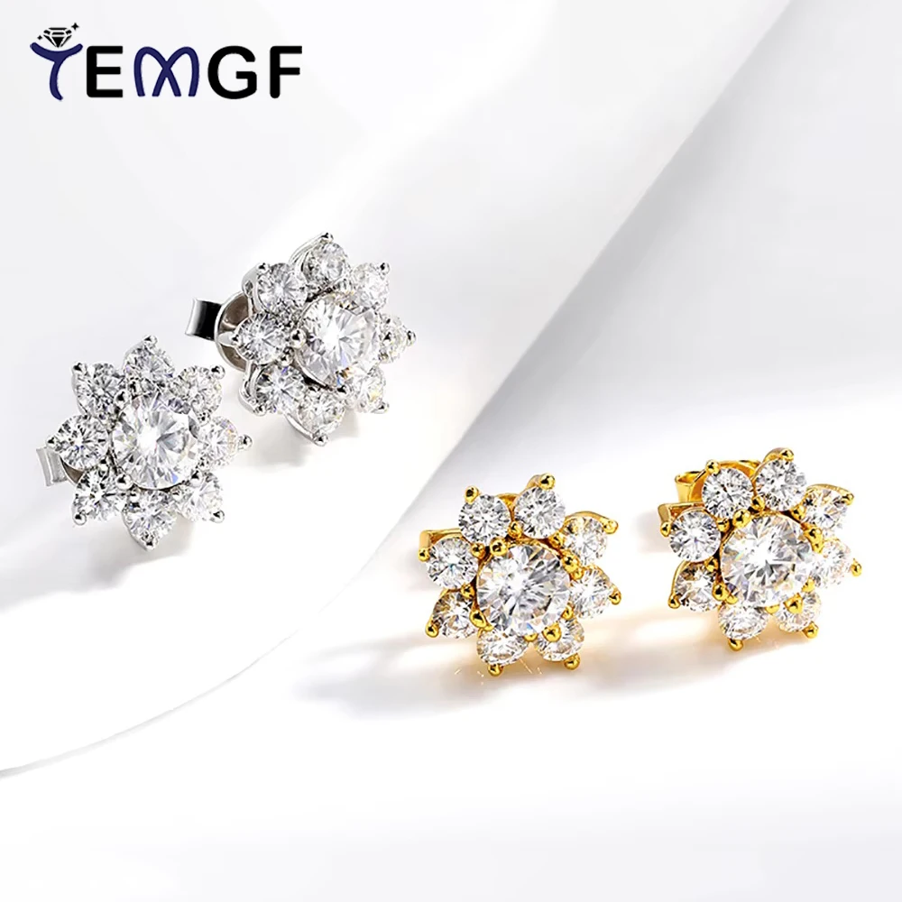 

Серьги-гвоздики TEMGF с муассанитом и стерлингового серебра GRA S925, покрытые 18 карат для женщин, модные сверкающие ювелирные изделия, подарки для любви