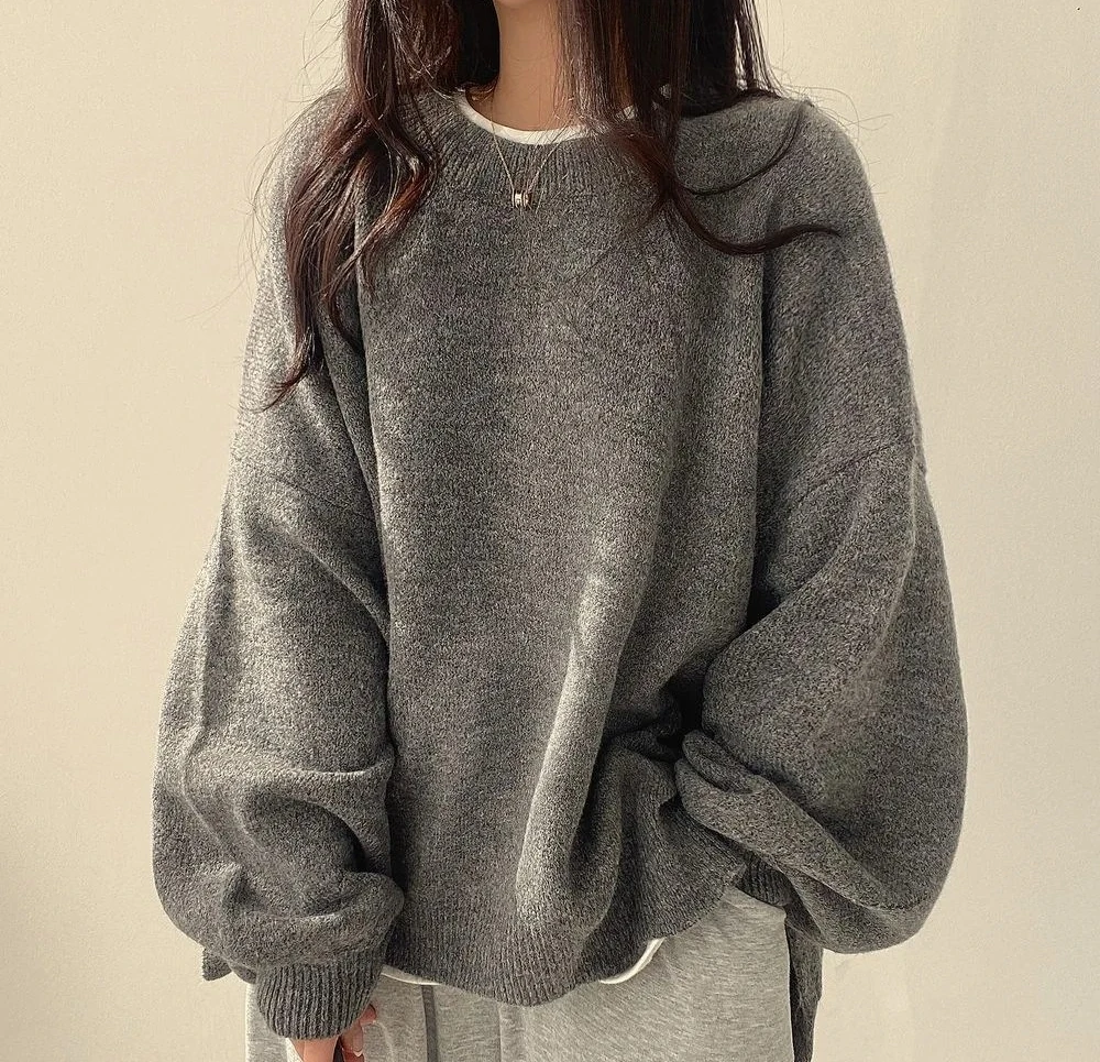 

Neck Thickened Knitted Sweater Women's Loose Long Sleeve Mid-Length Open-Front Warm Pullover Autumn Winter