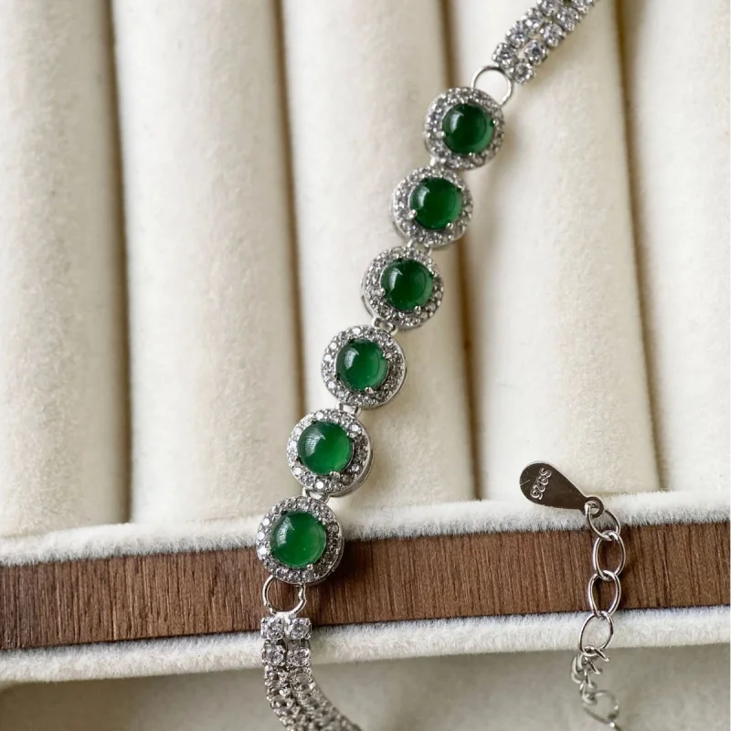 الطبيعية البضائع المواد الخطيرة مثل سوار اليشم الأخضر 925 الفضة البطانة المعكرونة مصنع زخرفة الموضة المتقدمة #2