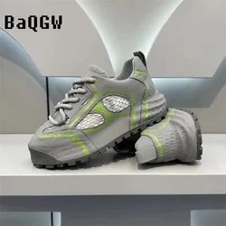 Mesh Breathable Summer Men Chunky Sneakers Retro Running Shoes Fashion Casual Color Block Height Increased Platform Sport Shoes