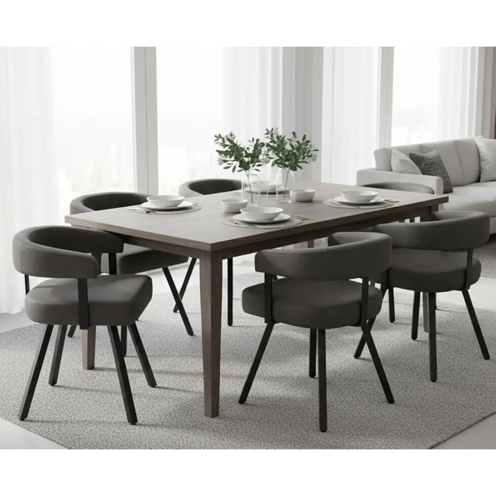 

Upholstered Barrel Back Dining Chairs Set of 6 for Comfortable Kitchen or Living Room Use in Grey