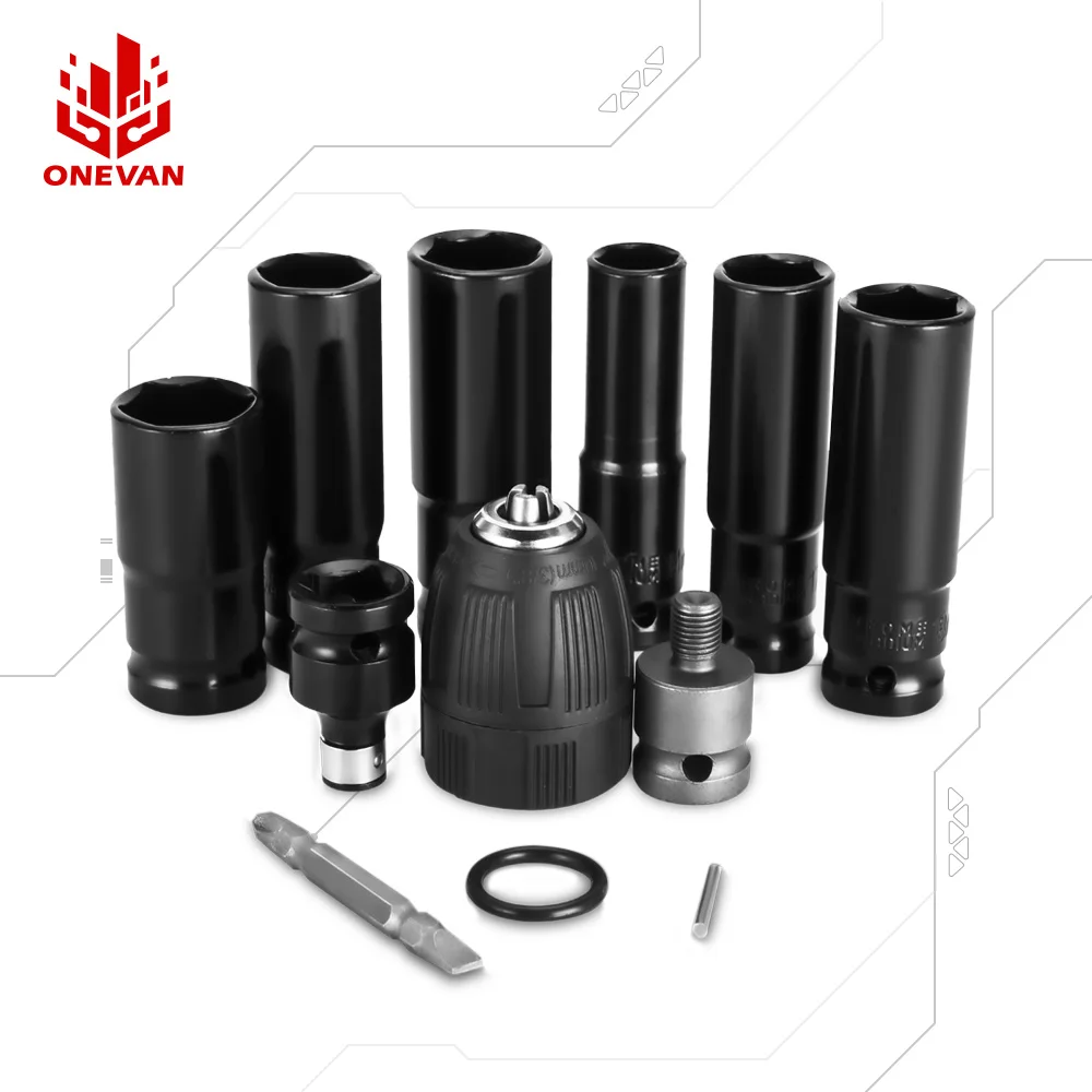 12PCS Impact Wrench Socket Set For Electric Drill Wrench Screwdrivers Repair Sleeves Batch Head Drill Chuck Drive Adapter Set
