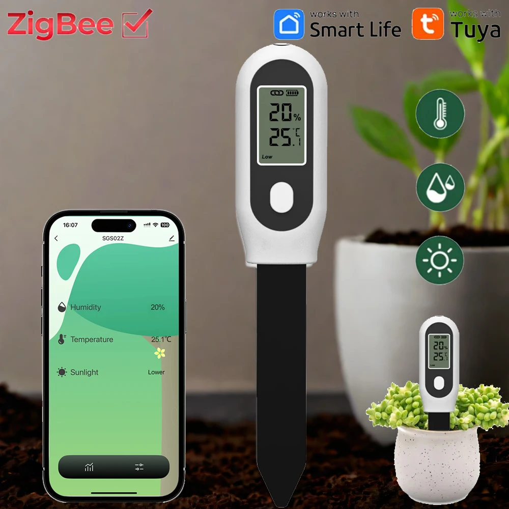 

Tuya Smart Zigbee Soil Moisture Sensor with LCD Display for Plant Pots Garden Humidity Temperature Meter