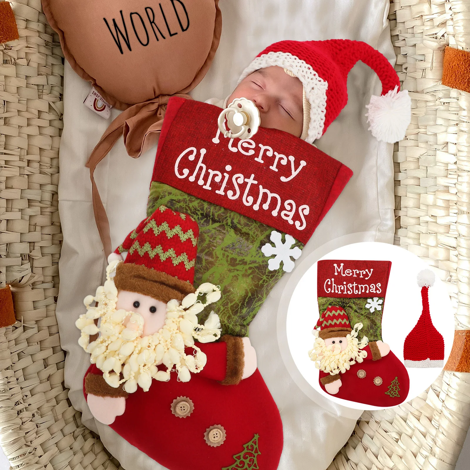 1 مجموعة عيد الميلاد الطفل كيس النوم مجموعة عيد الميلاد تحت عنوان قبعة صور الدعائم لحديثي الولادة الرضع التصوير زي الإمدادات #3
