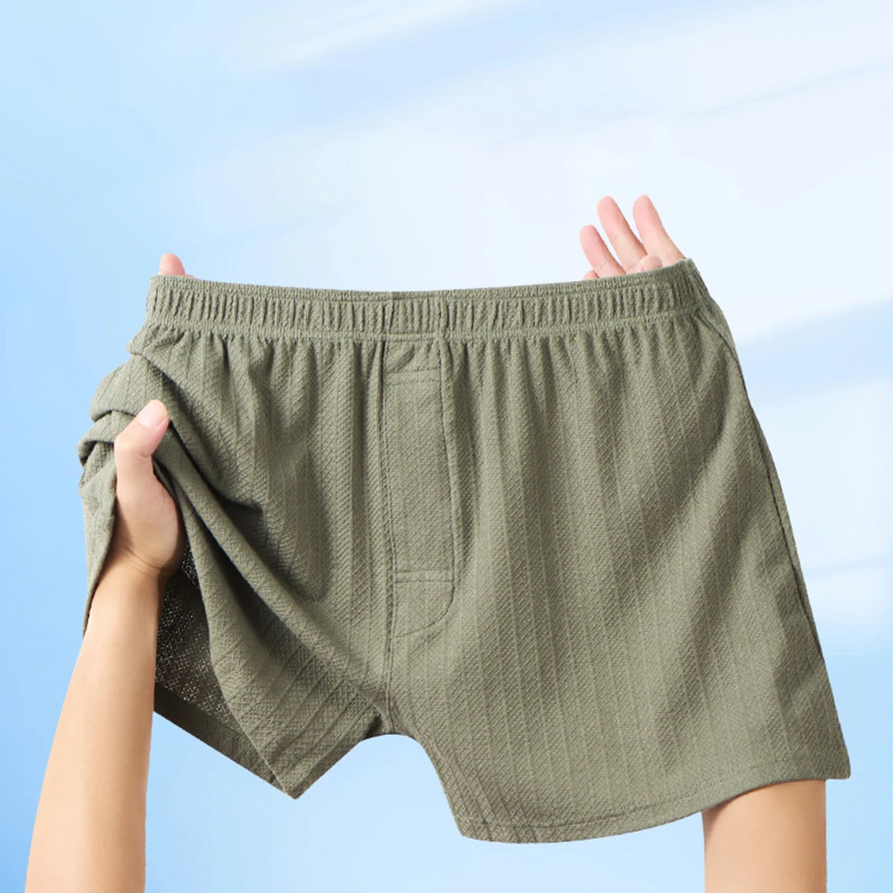 Men Solid Color Striped Jacquard Loose Breathable Boxers Shorts Trunks Home Wear Sleepwear Man Underpants