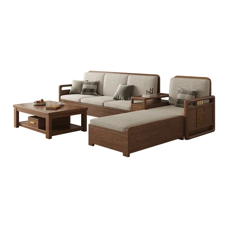 

Modern simple ash wood all solid wood combination living room small apartment high box storage fourperson