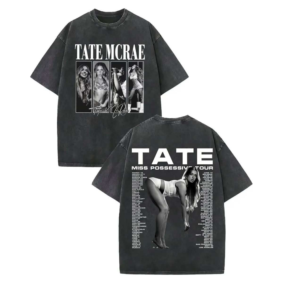 

Tate McRae Miss Possessive World Tour 2025 Graphic T Shirts Fashion Aesthetic Vintage Washed T-shirts Men Women Cotton T Shirt