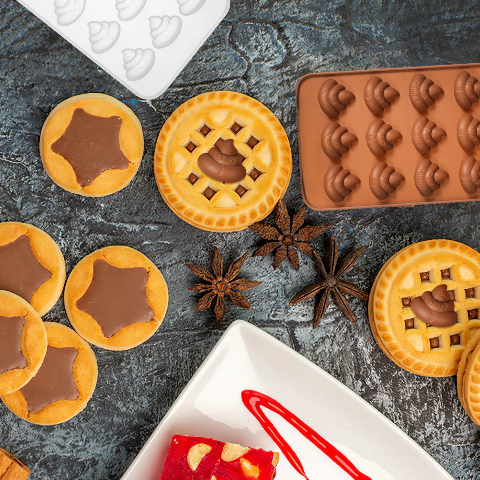 

4Pcs Funny Poop Silicone Molds Chocolate Candy Fondant Cookie Mold Baking Tool Heat Resistant Reusable Non Stick Flexible