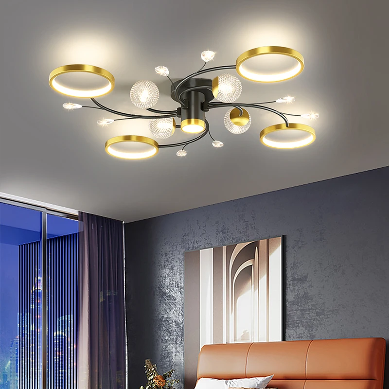 الحديثة LED ثريا تركب بالسقف غرفة المعيشة الطعام غرفة نوم الشمال الفاخرة الكريستال مصباح بريق Chambre ديكور المنزل حلية ذهبية ضوء
