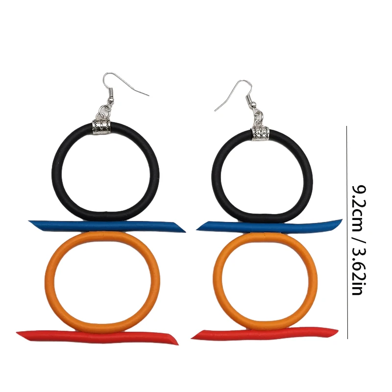 New Retro Ethnic Style Handmade Hollow Geometric Design Colorful Rubber Earrings Bohemian Style Metal Ear Hook Fashion Earrings