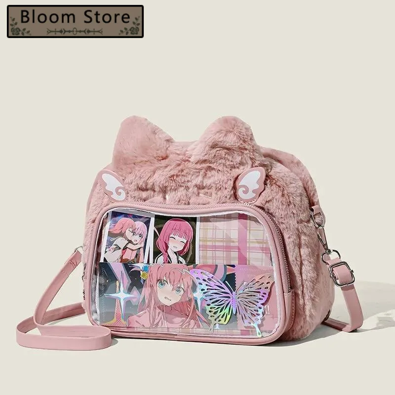 

Bloom Sweet Cute Cat Pink Mini Backpack Women Haruku Aesthetic Plush Soft Ita Messenger Bag Student Kawaii Backpacks