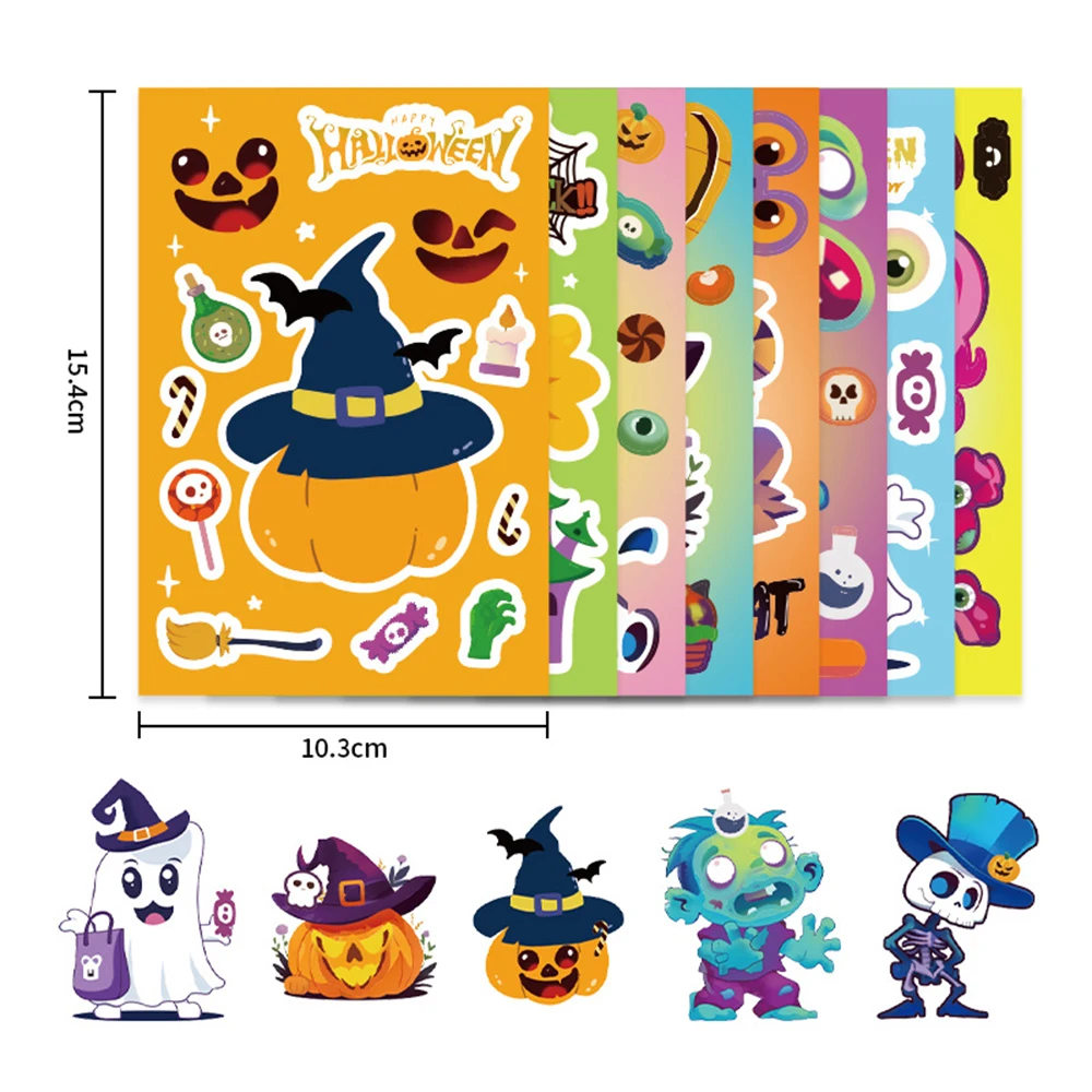

8Sheets Cartoon Halloween Creative Collage DIY Children's Graffiti Toys Decorative Mobile Phone Case Notebook Water Cup Stickers
