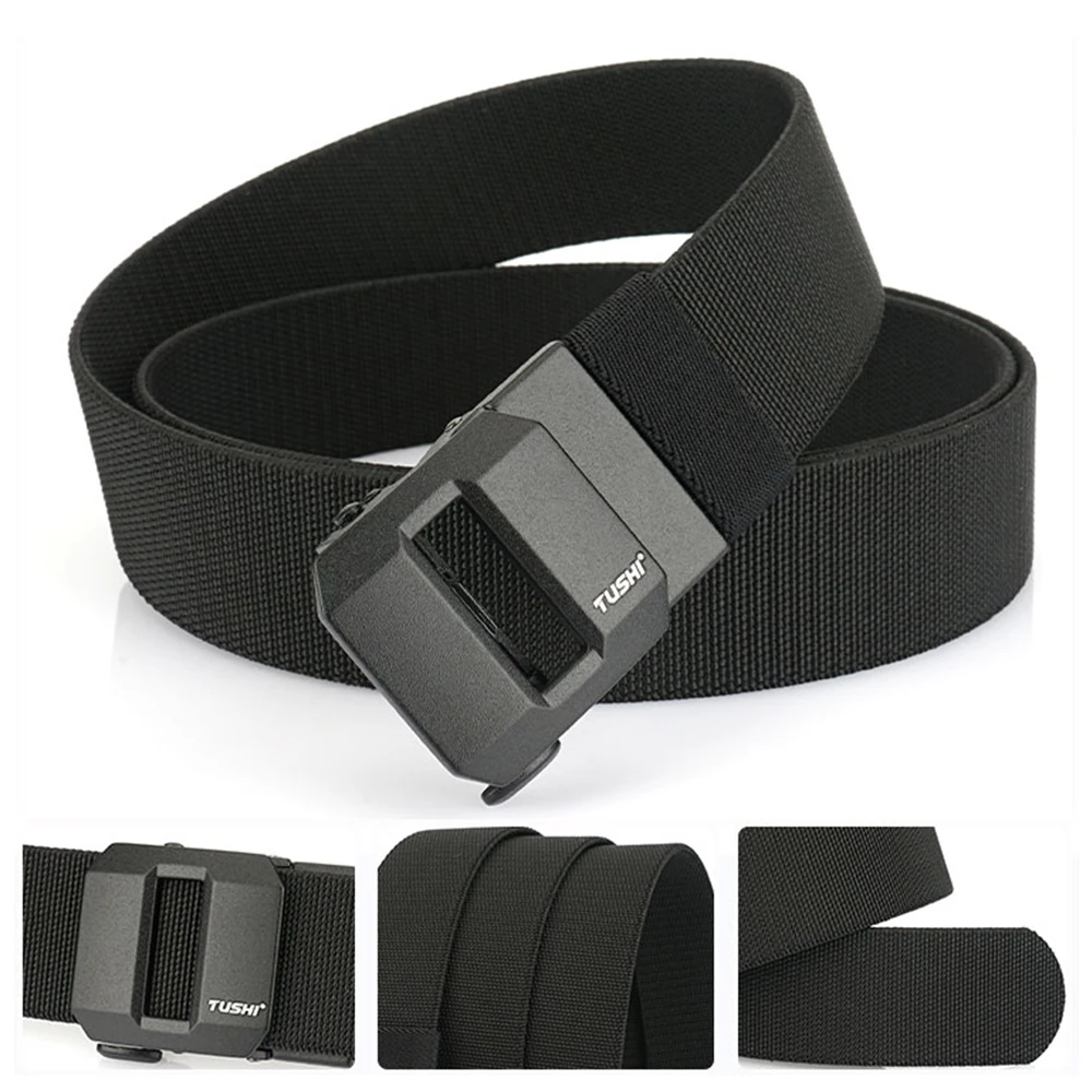 TUSHI Neuer Golf-Sportgürtel, elastischer Gürtel, taktischer Gürtel, Metall, automatische Schnalle, Stretch-Nylon, Herren-Militärgürtel, 120–150 cm, große Gürtel – Detail 12