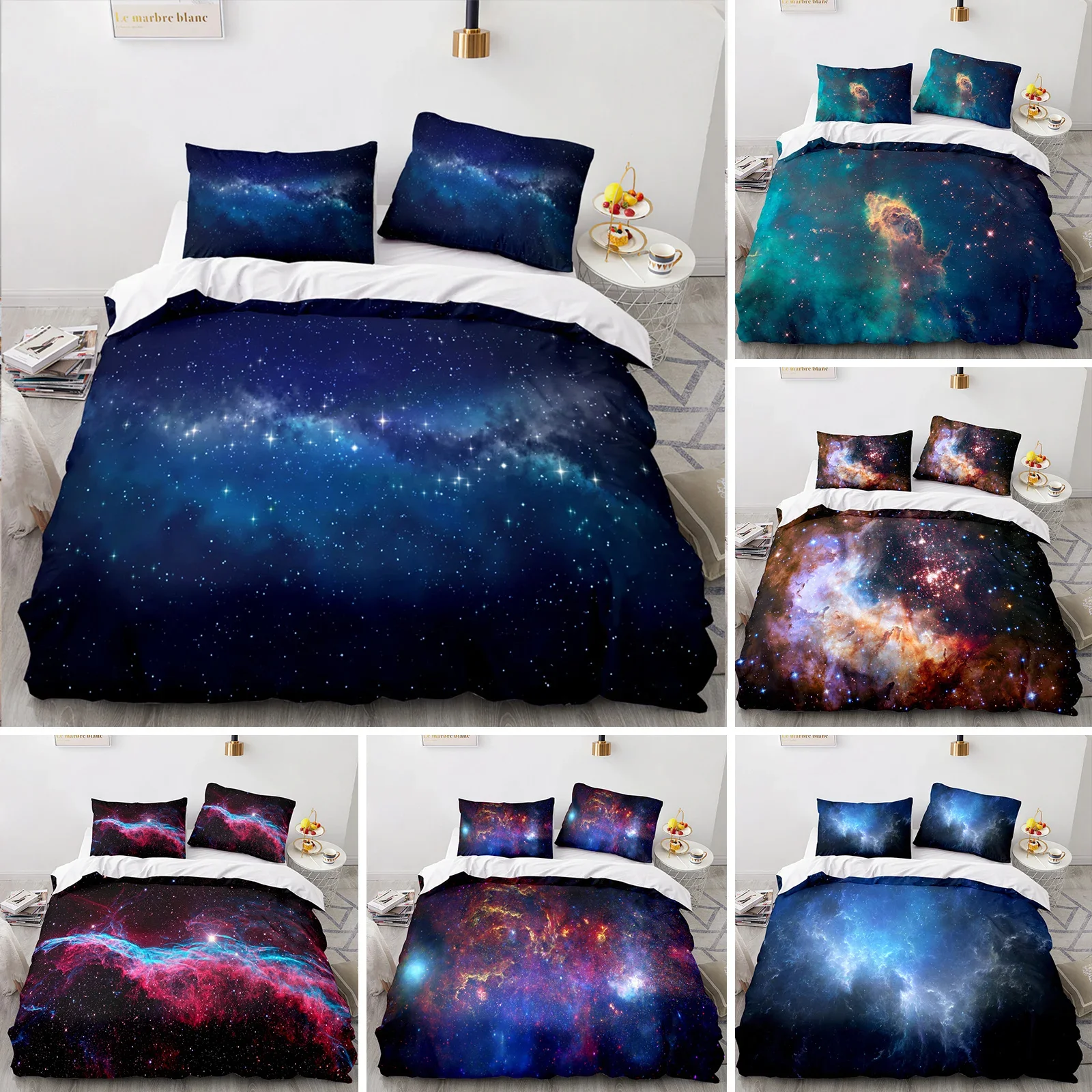 

Starry Sky Duvet Cover Set King/Queen Size Night Sky Galaxy Blue Purple Soft Bedding Set Romantic Star Polyester Quilt Cover