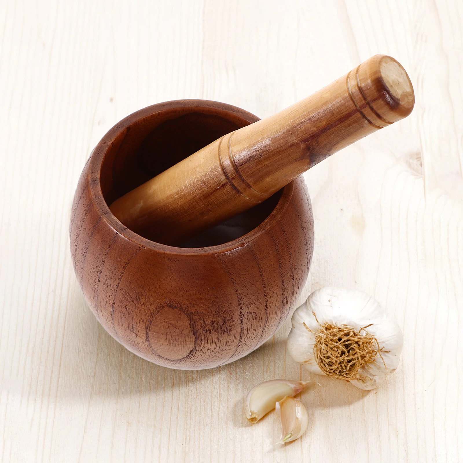 

Garlic Masher Wood Mortar Pestle Kitchen Tool Set Spice Grinder Bowl H made Lightweight Ergonomic Design Manual Food Herb