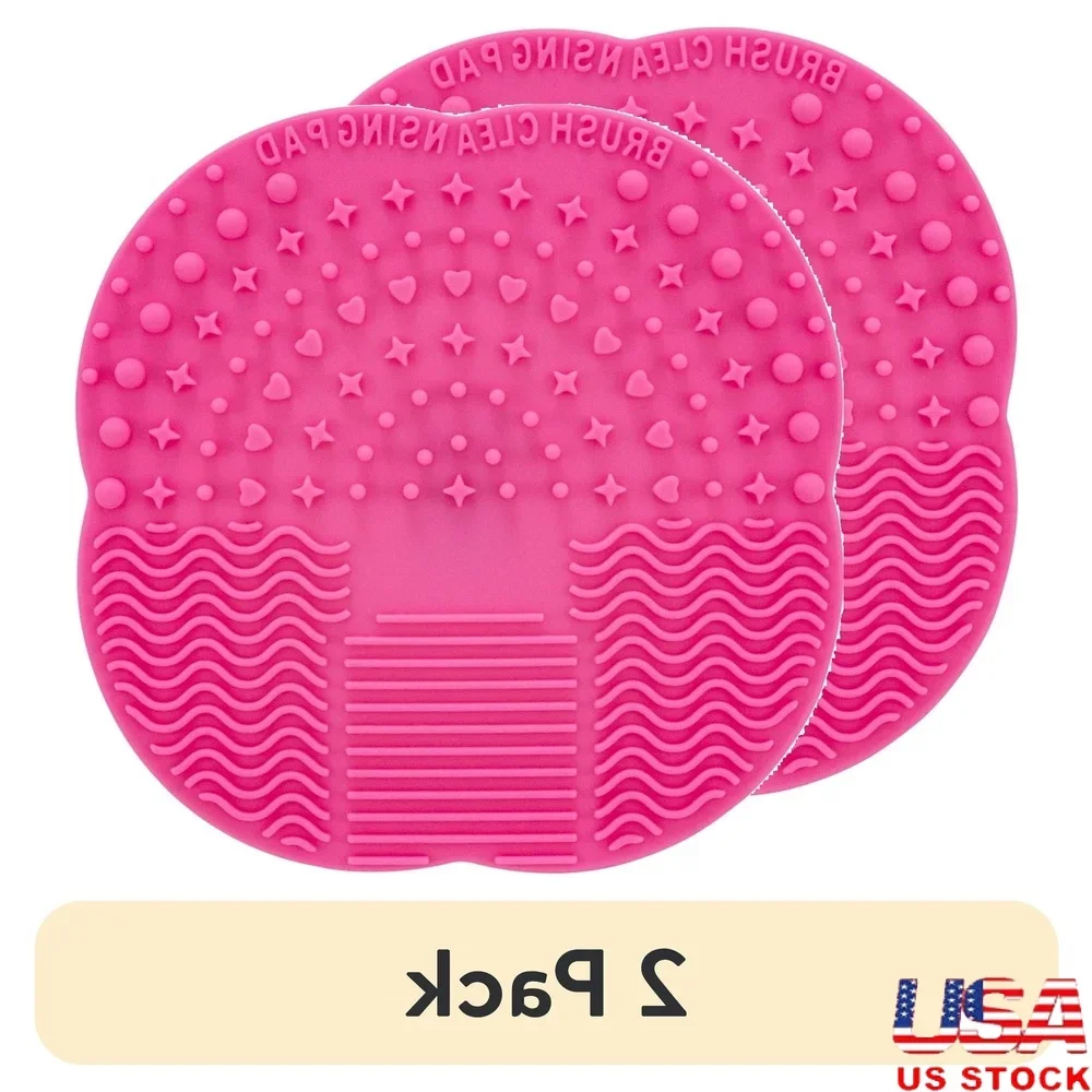 

(2 упаковки, коврик для чистки кистей для макияжа и косметики, розовый, размер 4 x 4