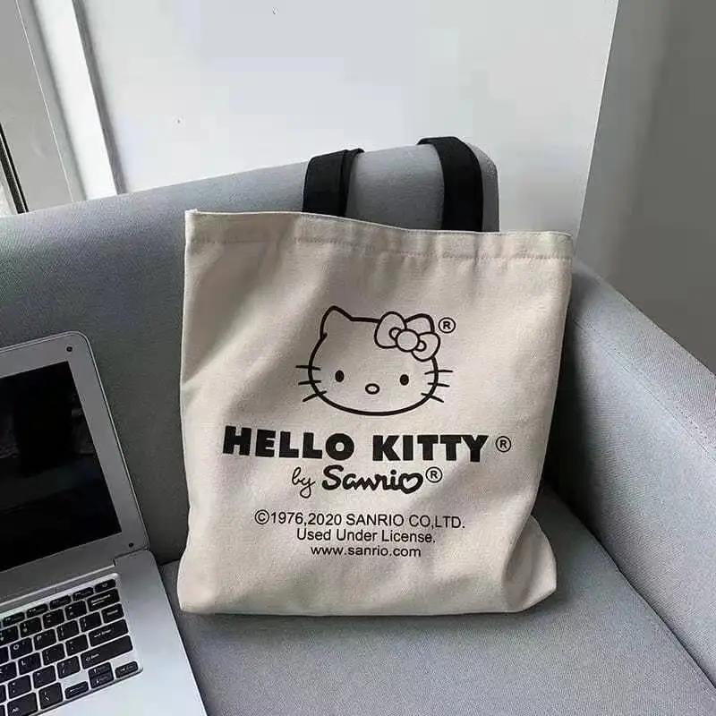 Hello Kitty Canvas Bag Sanrio Kawaii Anime Cartoon Cute Student Book Handbag Shopping Book Storage Bag Kids Toys Girls Gifts