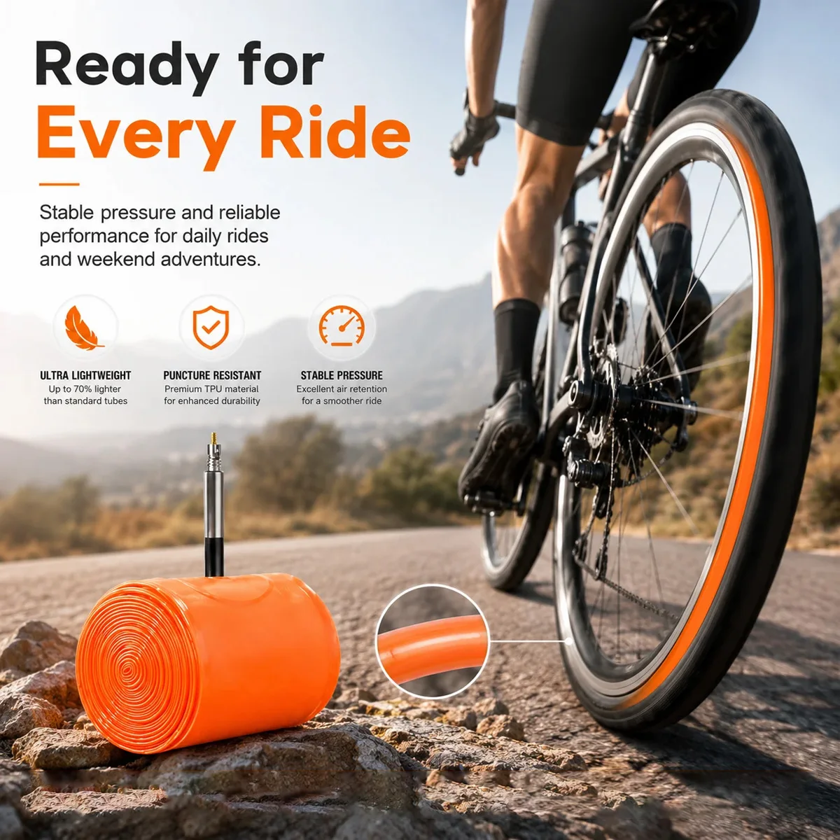 Mountainbike-Reifenschlauch FV45MM 24''26''27.5''29'' TPU Fahrradschlauch für Radfahren Ersatz Reifenpannenschutz Reparaturzubehör – Detail 6