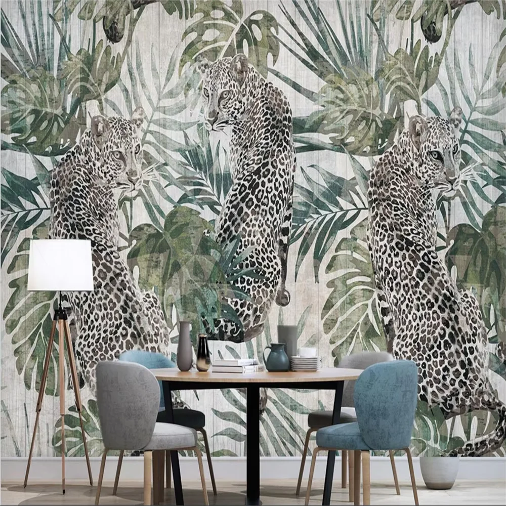 Personalizado 3d minimalista planta verde leopardo Papel pintado mural nuevo europeo retro moderno fondos De pantalla Papel De pared 3D