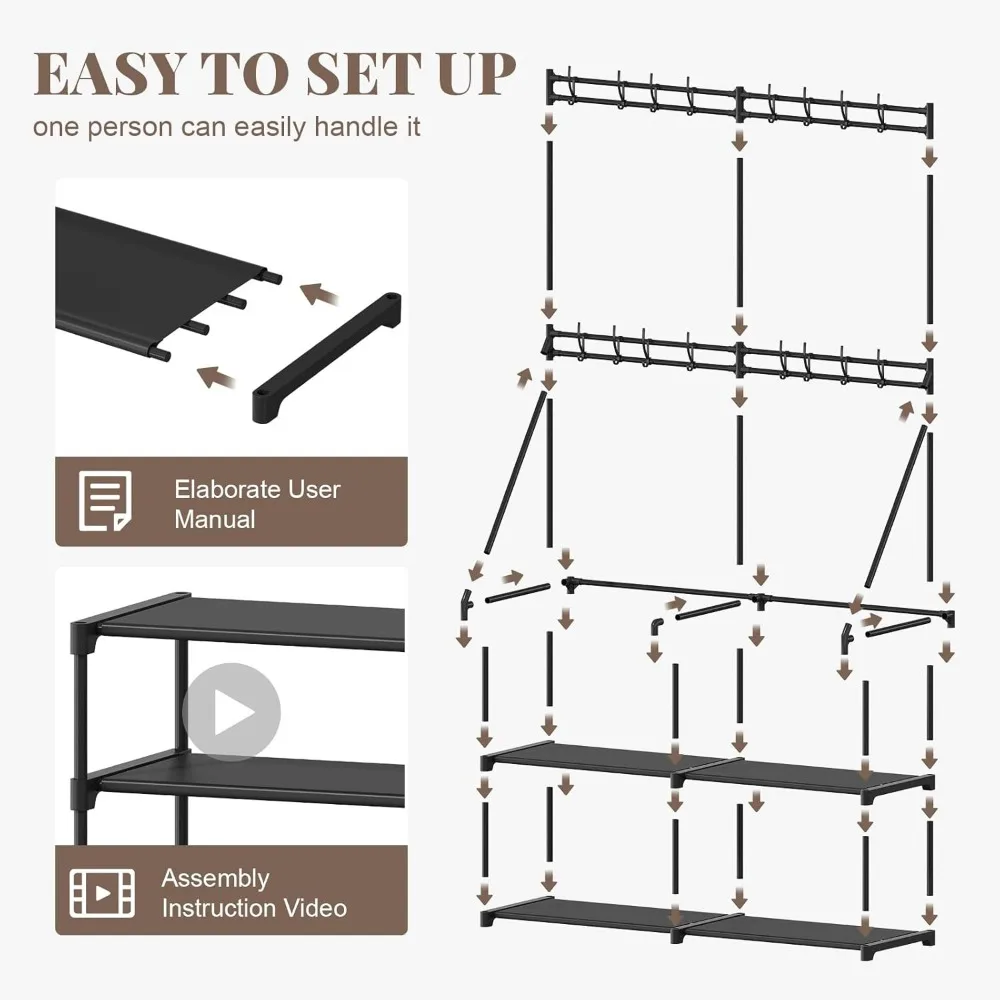 معطف وأحذية متعدد الوظائف 3 في 1 مع 16 خطافًا لتخزين موفر للمساحة