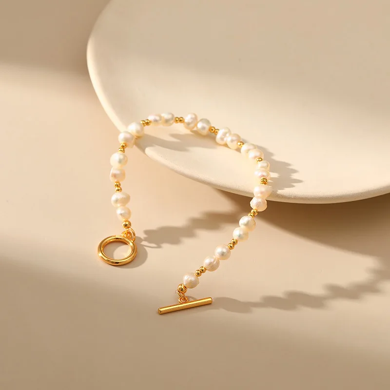 Summer New Fashion Natural Pearl Bracelet for Women Stainless Steel OT Buckle Bangles Original Korean Design Jewelry Accessories