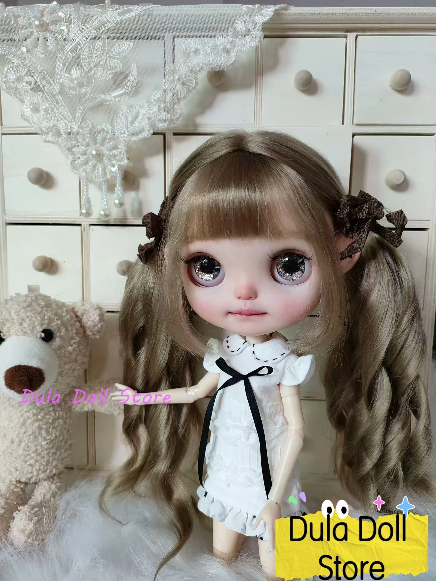 

Парики куклы Dula для Blythe Qbaby, натуральный мохер, двусторонние большие волнистые волосы, жесткие швы для головы 9-10 дюймов