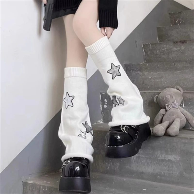 

Women Fashion Leg Warmers Star Knit Long Leg Socks Winter Warm Students Girls 90s Boot Socks Party Casual Y2K Streetwear Gift