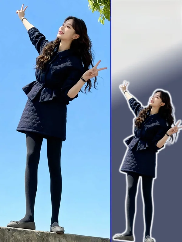 

plus Size Winter Faion Cotton Jaet And High Waist Skirt Set for Women Warm Thiened Diamond Patterned Sli Outfit