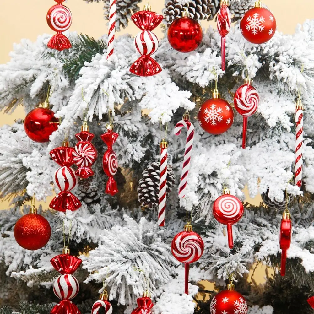 36PCS Shatterproof Painted Christmas Balls Pendant Electroplated Plastic Candy Cane Ornaments Reusable Elegant