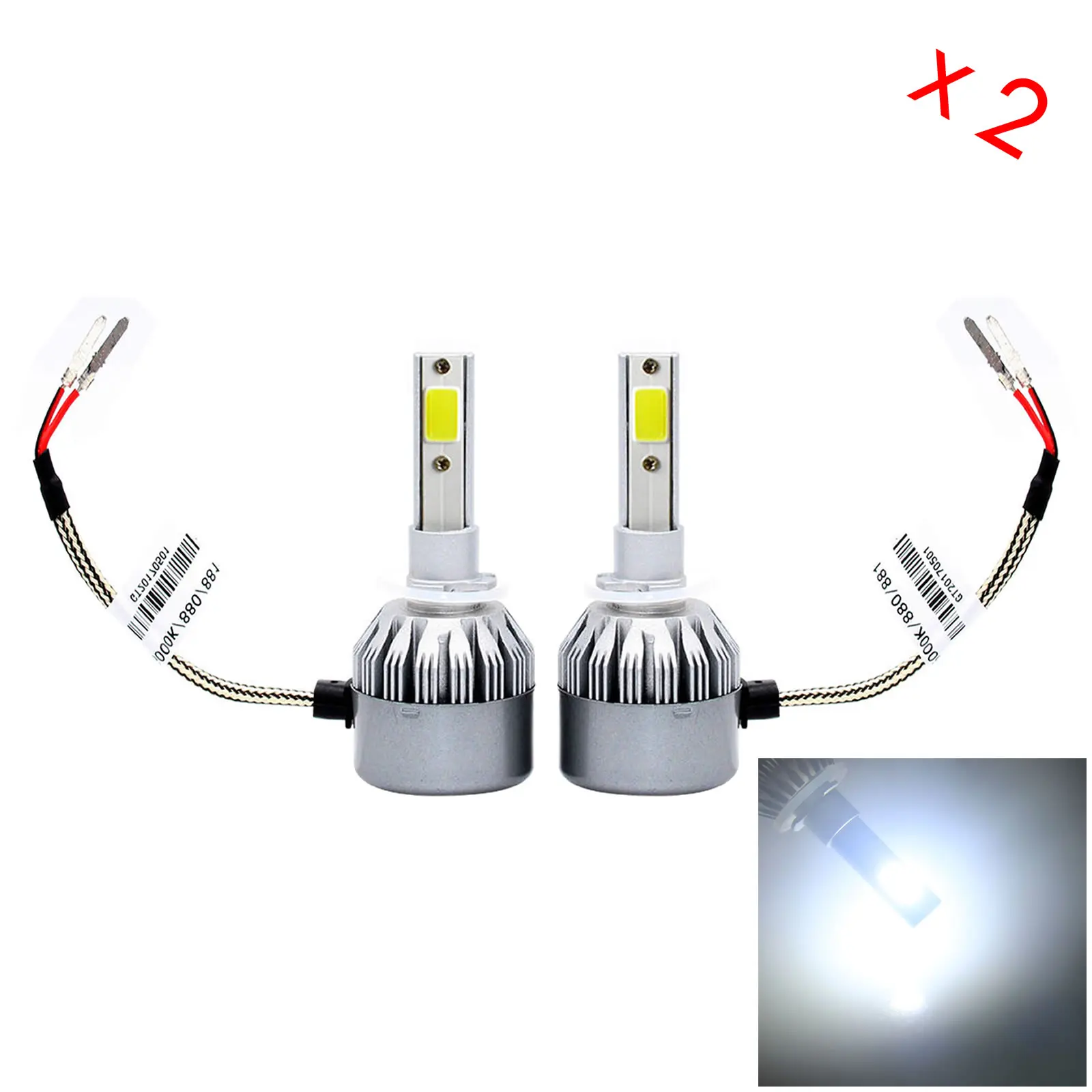 2x White AUTO 881 Tail Lamp Head Light Pair 6000K 1800LM Super Bright 2 COB LED H27W2 Z5186