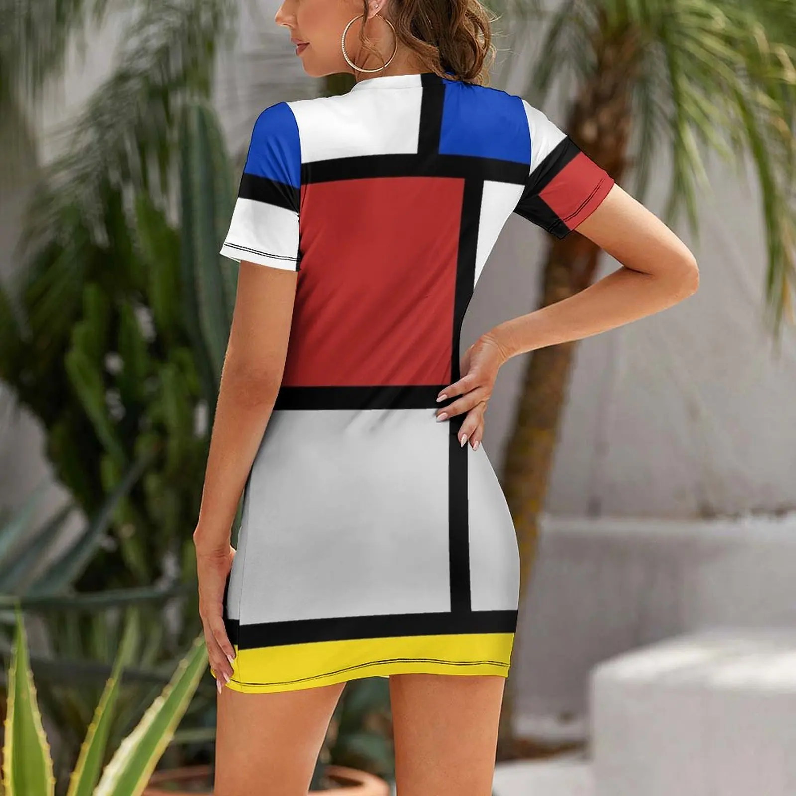 De Stijl artworks - Mondriaan Short Sleeved Dress purple dress summer women's suit Women's evening dress