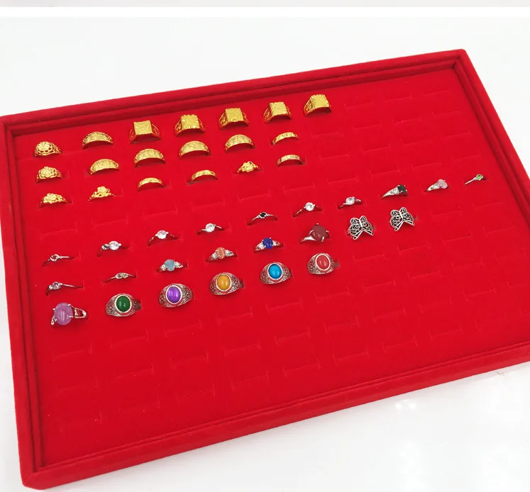 35X24X3Cm Flannel Jewelry Tray 100 Digit Ring Display Storage Jewelry Display Props Ring Trays Dedicated Dustproof Plastic Cover