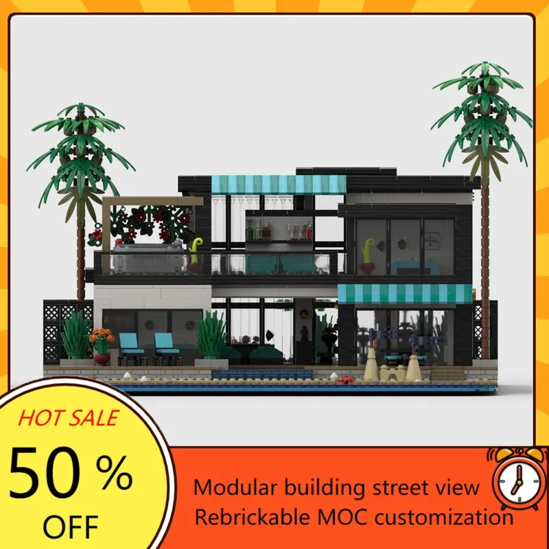 4781 шт., карибская пляжная вилла, модульная MOC, креативная модель с видом на улицу, головоломка на заказ, архитектура, сделай сам, сборная модель, игрушки, подарки