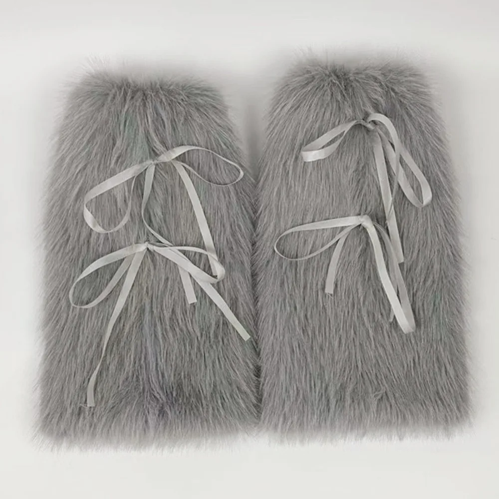 Solid Color Faux Fur Furry Leg Warmers Y2k Spicy Girl Lace Up Leg Warmers Foot Cover Warm Women's Stockings Fall Winter