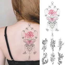 Waterproof Temporary Tattoo Sticker Pink India Henna Higanbana Butterfly Lotus Women Men Arm Back Tattoos Fake Tatoo Body Art