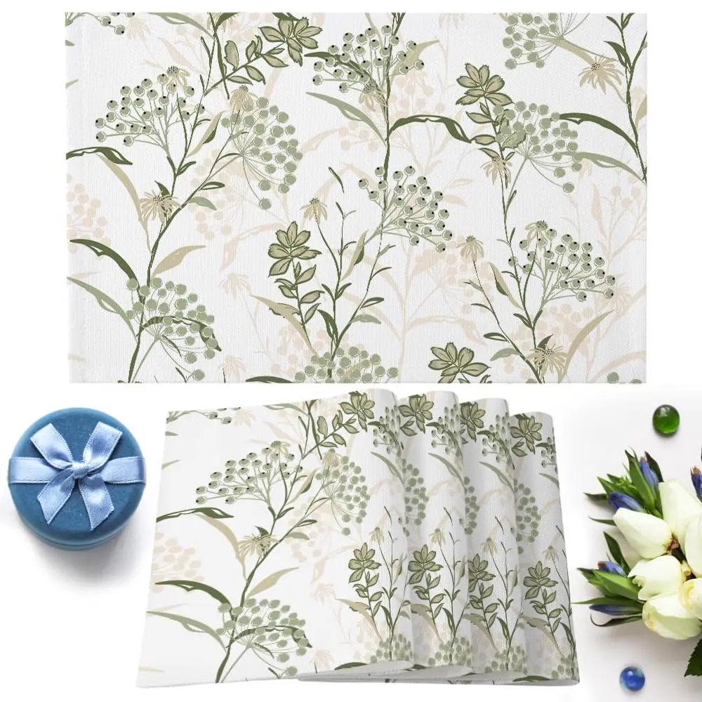 

Vintage Floral Plant Placemats Set of 4 Washable Table Mats for Kitchen Dining Table, Place Mats Indoor Outdoor Parties