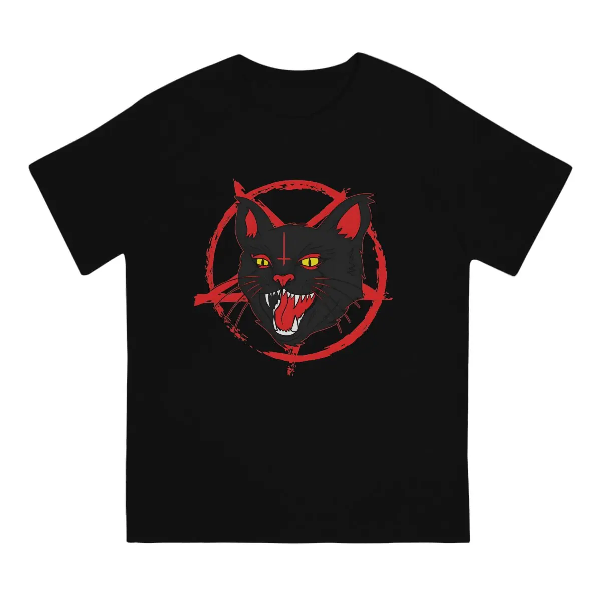 Devil Cat Black Pentagram Satanic Black Metal Cat Men T Shirt Cotton Gothic O-Neck TShirt Harajuku Clothing