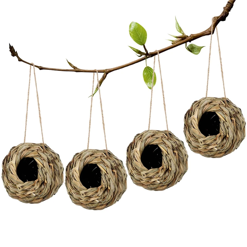 Birds Nest Bird Cage Natural Reed Grass Spherical Hummingbird Nest Outdoor Decorative Weaved Hanging Bird Nest Hous Pet Bedroom