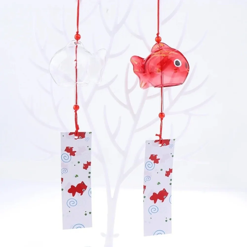 Glass Goldfish Wind Chime Japanese Style Transparent Clear Fish Wind Chime Peaceful Hand-painted Goldfish Hanging Ornament