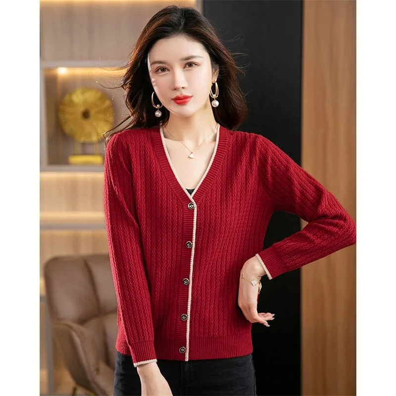 Fashion Knitted Cardigan Sweater Women's Knitwear pring Autumn Coat Outerwear 2024 New Thin Loose V-Neck Sweater Jacket Female