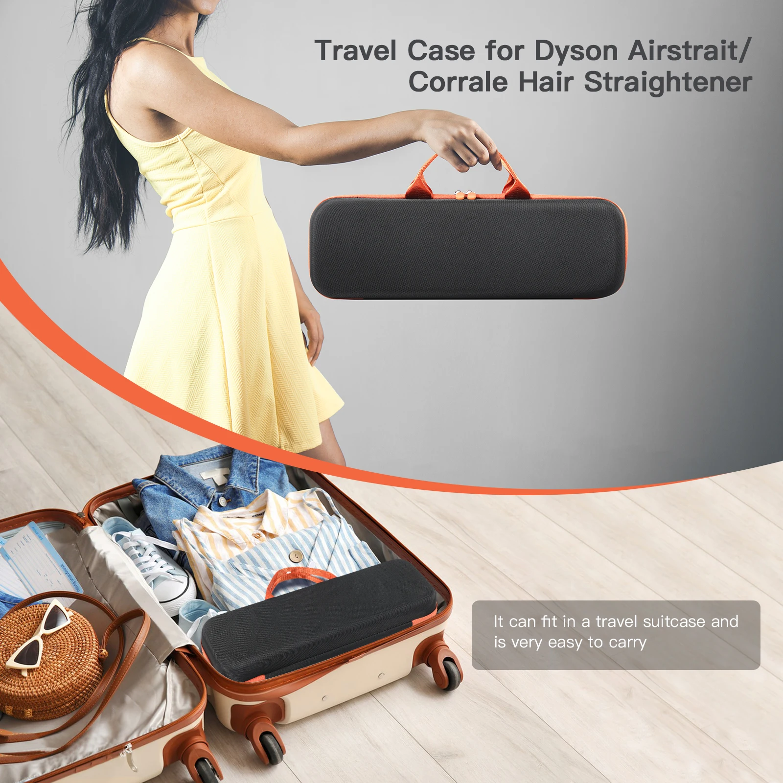 Hard EVA Case Waterproof Portable Travel Storage Bag Anti-scratch with Mesh Bag for Dyson Airstrait HT01 Hair Straightener